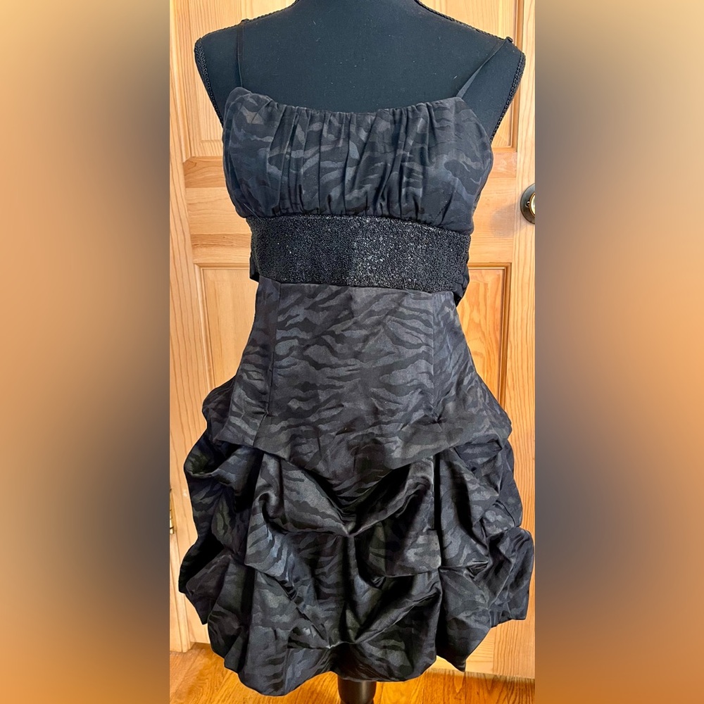 Ruby Rox Y2K Black Snakeskin Bubble Mini Dress Sequin Waist Juniors 5 Whimsigoth